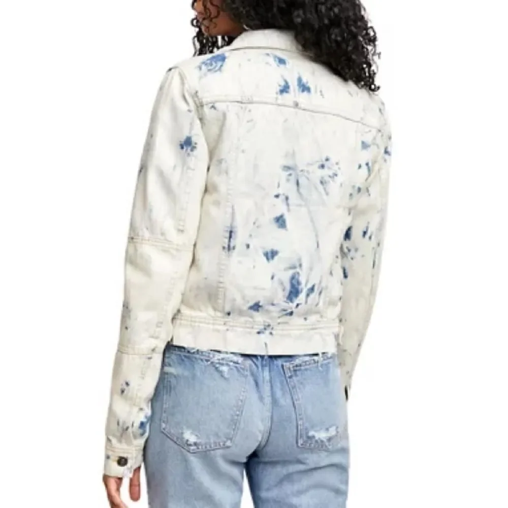 FREE PEOPLE RUMORS JONES TIE DYE BLUE DENIM JACKET